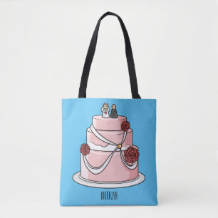 Wedding cake cartoon illustration tote bag