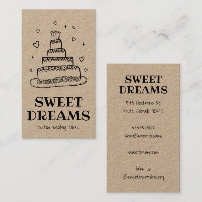 Wedding Cake Catering Bakery Custom Baker Kraft Business Card (Front/Back)