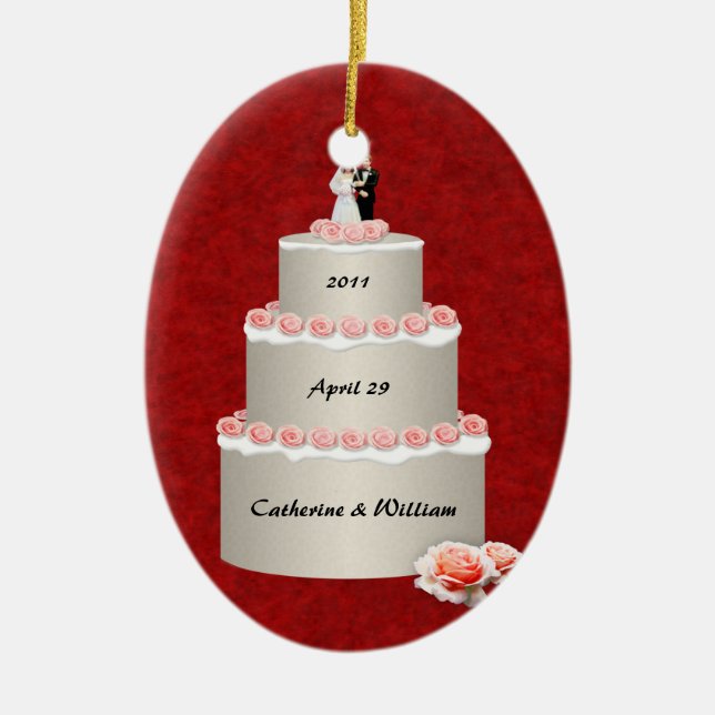 Wedding Cake (customisable) Ceramic Tree Decoration (Front)