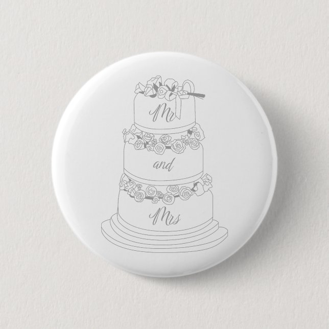 Wedding Cake Design Mr & Mrs 6 Cm Round Badge (Front)