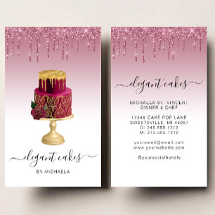 Wedding Cake Glitter Drip Burgundy Bakery Business Card