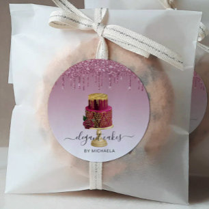 Wedding Cake Glitter Drip Burgundy Bakery Classic Round Sticker