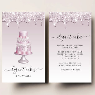 Wedding Cake Glitter Drip Mauve Bakery Business Card