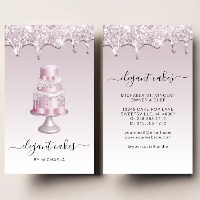 Wedding Cake Glitter Drip Mauve Bakery Business Card (Creator Uploaded)