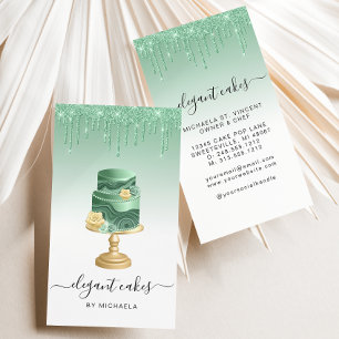 Wedding Cake Glitter Drip Mint Green Bakery Business Card
