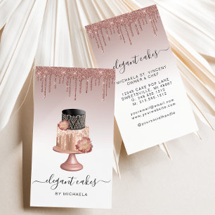 Wedding Cake Glitter Drip Rose Gold Bakery Business Card