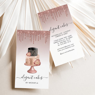 Wedding Cake Glitter Drip Rose Gold Bakery Business Card