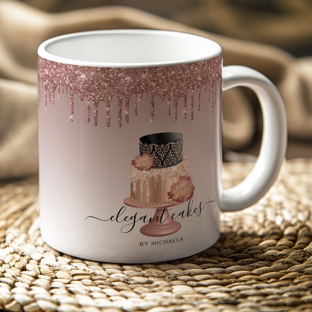 Wedding Cake Glitter Drip Rose Gold Bakery Coffee Mug (Creator Uploaded)