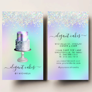 Wedding Cake Holographic Glitter Bakery Business Card
