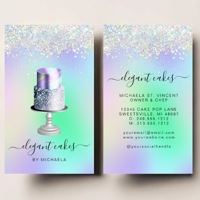 Wedding Cake Holographic Glitter Bakery Business Card (Creator Uploaded)