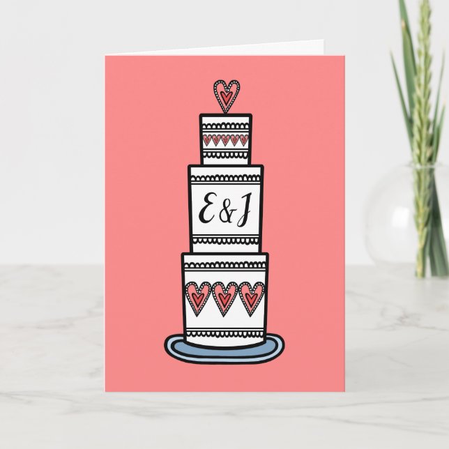 Wedding Cake Illustration Wedding Card (Front)
