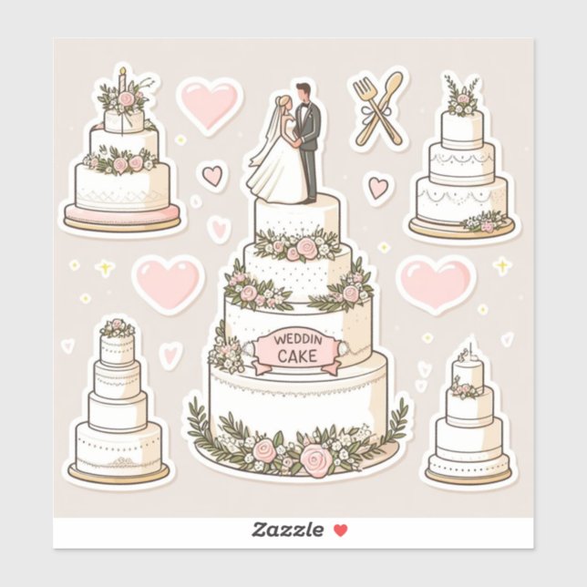 Wedding cake illustrations in sticker form, custom (Sheet)