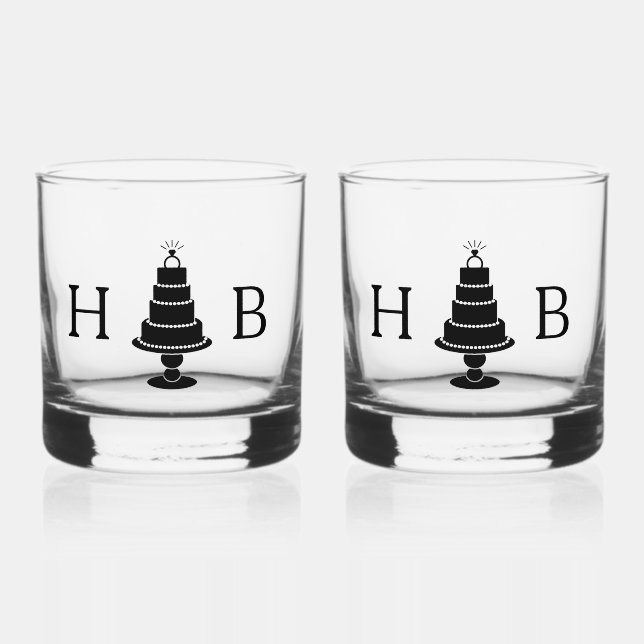 Wedding Cake Initials Whiskey Glass (Front)