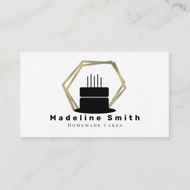 Wedding Cake Layers Decorator Cake Logo Faux Gold Business Card (Front)