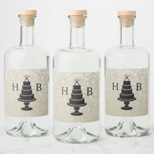Wedding Cake Monogram Liquor Bottle Label