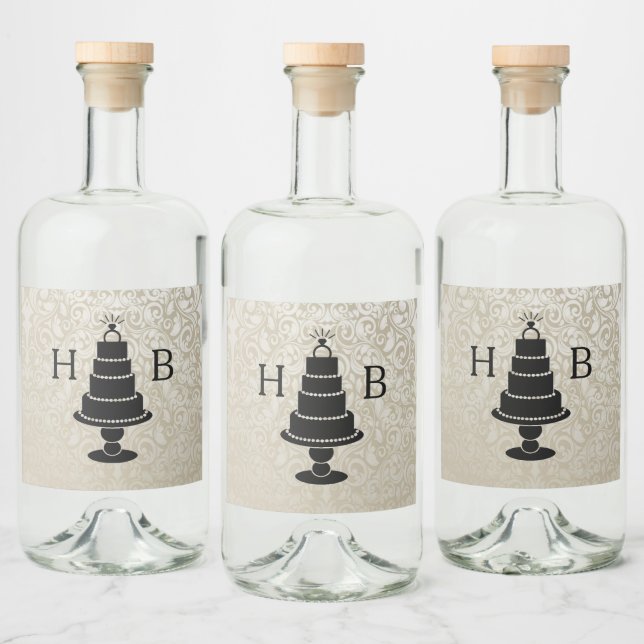 Wedding Cake Monogram Liquor Bottle Label (Bottles)