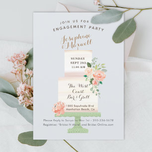 Wedding Cake Names Watercolor Floral Engagement Invitation