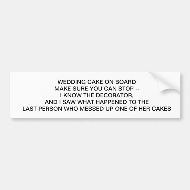 WEDDING CAKE ON BOARD BUMPER STICKER (Front)