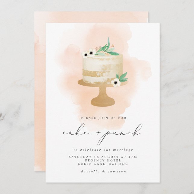 Wedding Cake & Punch Reception Watercolor Invitation (Front/Back)