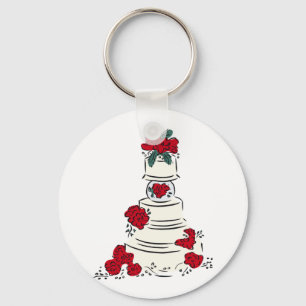 Wedding Cake Red Flowers Key Ring