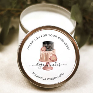 Wedding Cake Rose Gold Bakery Thank You Classic Round Sticker