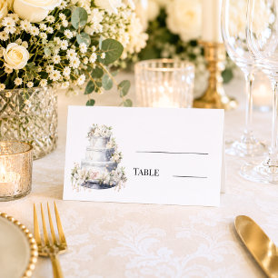 Wedding cake white elegant monogrammed table place card
