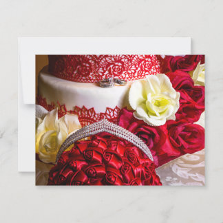 Wedding Cake with Bouquet & Rings Invitation