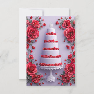 Wedding Cake with Red Roses Romantic Floral🎂🌹💍✨ Invitation
