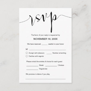 Wedding Calligraphy, Black script, Dinner RSVP Enclosure Card