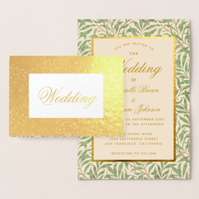 Wedding Calligraphy Foliage Leaves Greenery Gold Foil Card (Display)