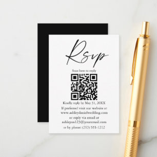 Wedding Calligraphy Ink Script QR Black RSVP Enclosure Card