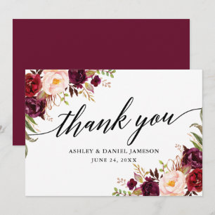 Wedding Calligraphy l Burgundy Floral Thank You Card