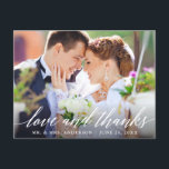 Wedding Calligraphy Love and Thanks Photo Postcard<br><div class="desc">Modern Calligraphy Love and Thanks Wedding Photo Thank You Postcard</div>