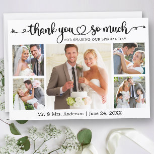 Wedding Calligraphy Script Heart 5 Photo Thank You Card