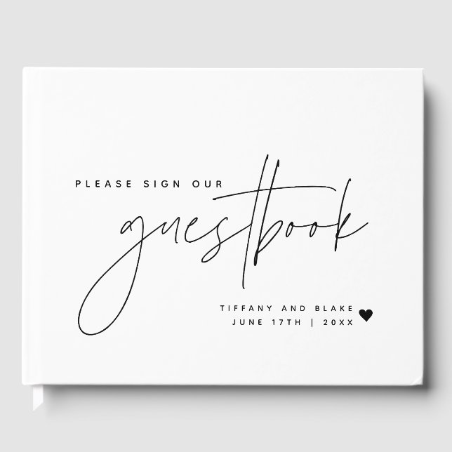 Wedding Calligraphy Script Heart Guest Book (Front)