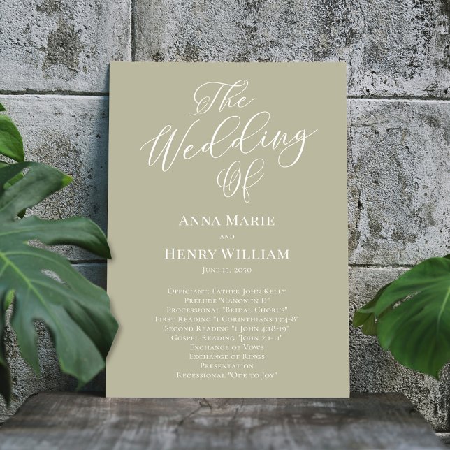 Wedding Calligraphy Script Sage Green Program (Welcome wedding program with elegant sage green and calligraphy script. )