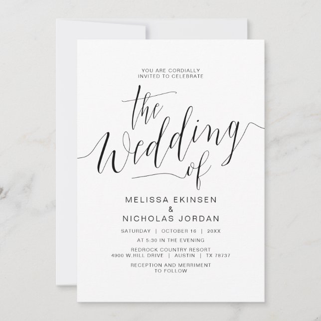 Wedding Calligraphy, Simple Black Casual Invitation (Front)