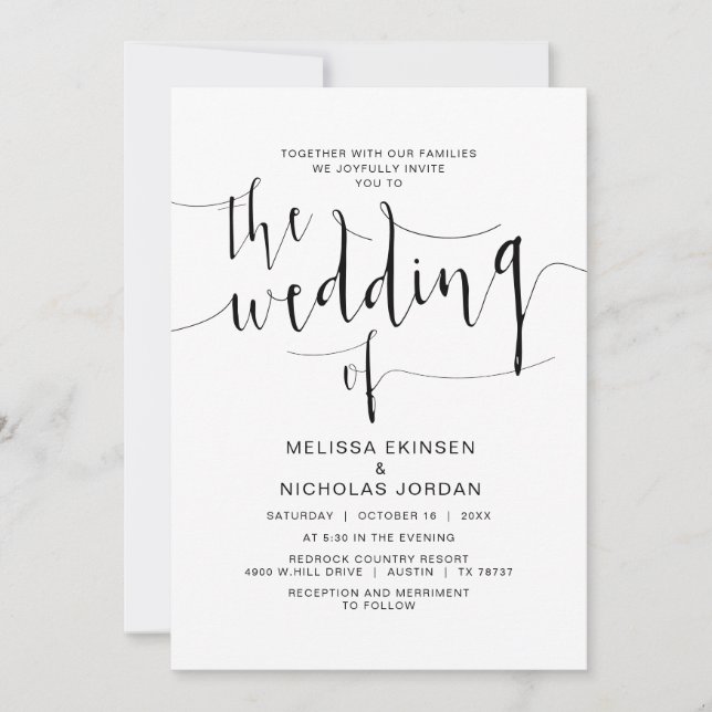 Wedding Calligraphy, Simple Black, With Families Invitation (Front)
