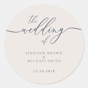 Wedding Calligraphy Simple Navy Beige Occasionally Classic Round Sticker