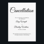 Wedding Cancellation Announcement Elegant Card<br><div class="desc">Here's a simple card to notify your guests if it's become necessary to announce that your wedding has been called off. Use the template fields to add your personal details and make this elegant, minimalist design your own. The white background can be changed to any colour you prefer. All fonts...</div>