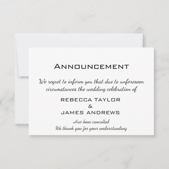 Wedding Cancellation Announcement Message (Front)