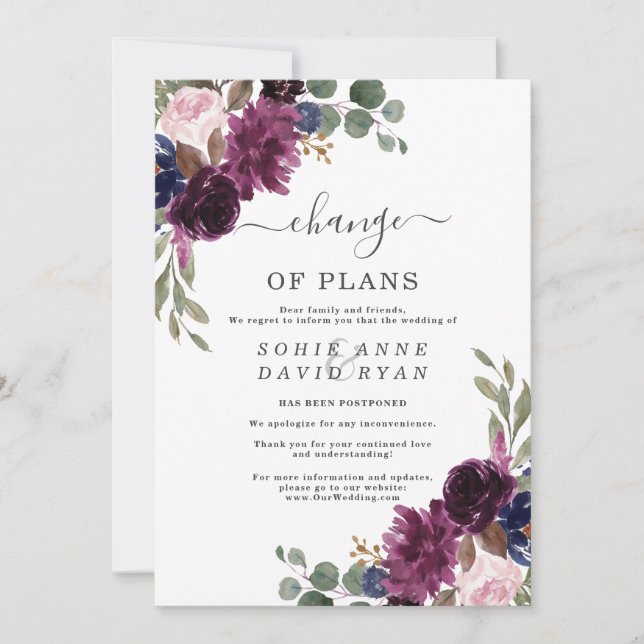 Wedding Cancellation Floral Change Of Plans Invitation (Front)