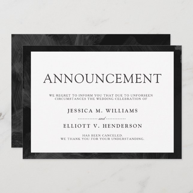 Wedding Cancellation Message Formal Plain Invitation (Front/Back)