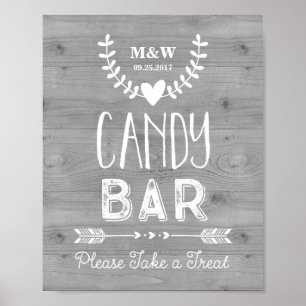 Wedding Candy Bar Sign Wood Hearts Arrows