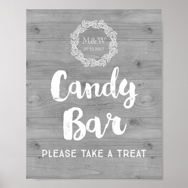 Wedding Candy Bar Sign Wood Pattern Wreath (Front)