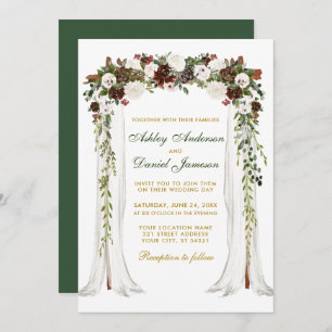 Wedding Canopy Watercolor Green Forest Floral Gold Invitation