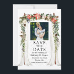 Wedding Canopy Watercolor Poinsettia Floral Photo Save The Date<br><div class="desc">Elegant Wedding Canopy Watercolor Poinsettia Floral Photo Save the Date Card includes red poinsettias,  white roses,  pine cones and botanical greenery. Couple Photo.</div>