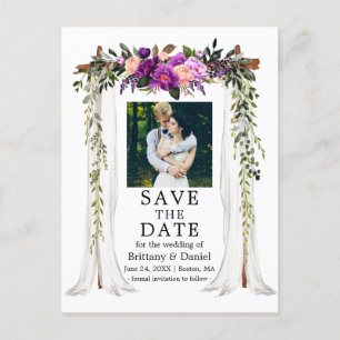 Wedding Canopy Watercolor Purple Floral Photo Announcement Postcard