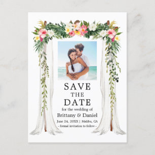 Wedding Canopy Watercolor Tropical Floral Photo Announcement Postcard