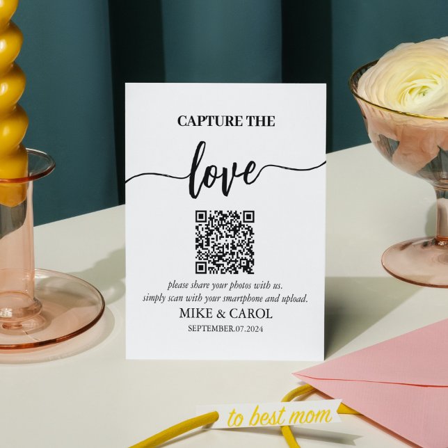 Wedding Capture The Love Photo Share QR Code Pedestal Sign (Creator Uploaded)